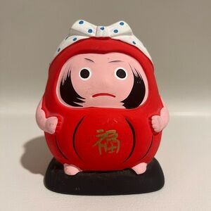 Japanese Pottery Statue Fortune Hachimaki Daruma Piggy Bank Ornament